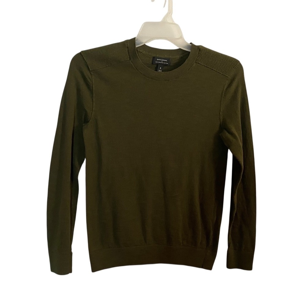 Banana Republic Mens Organic Cotton Crewneck Sweater Olive Green Small Ribbed